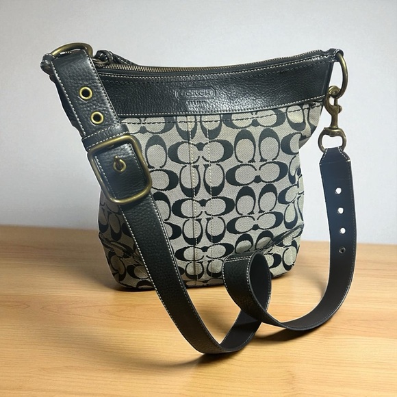 Coach Black and Tan Signature Shoulder Bag - Picture 1 of 13